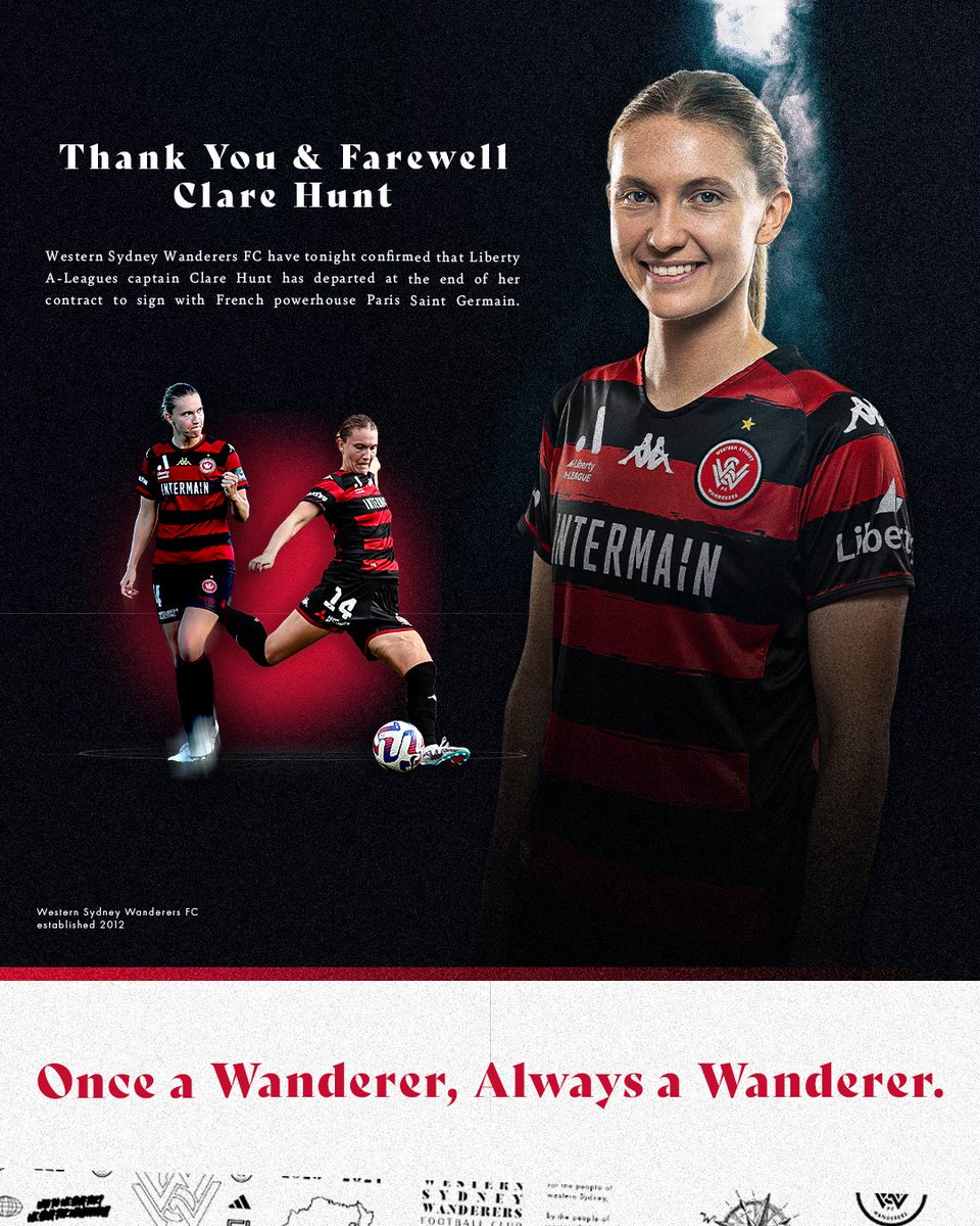 WSWanderWomen's tweet photo. 🇫🇷Au revoir, Clare. 

We have tonight confirmed that @aleaguewomen captain Clare Hunt has departed to sign with French powerhouse @PSG_Feminines: https://t.co/LJ8JVoynzq #WSW https://t.co/5YlDJ9lv66
