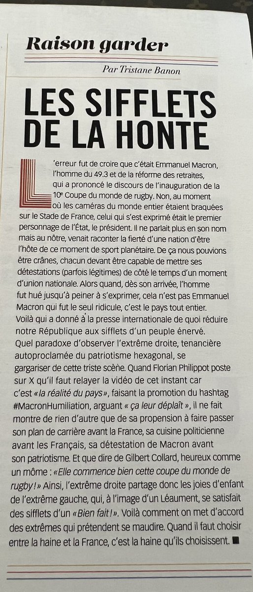 CLasne's tweet image. « Voilà comment on met d’accord des extrêmes qui prétendent se maudire. Quand il faut choisir entre la haine et la France, c’est la haine qu’ils choisissent » Tristane Banon. #FrancTireur #Sifflets #Rugby