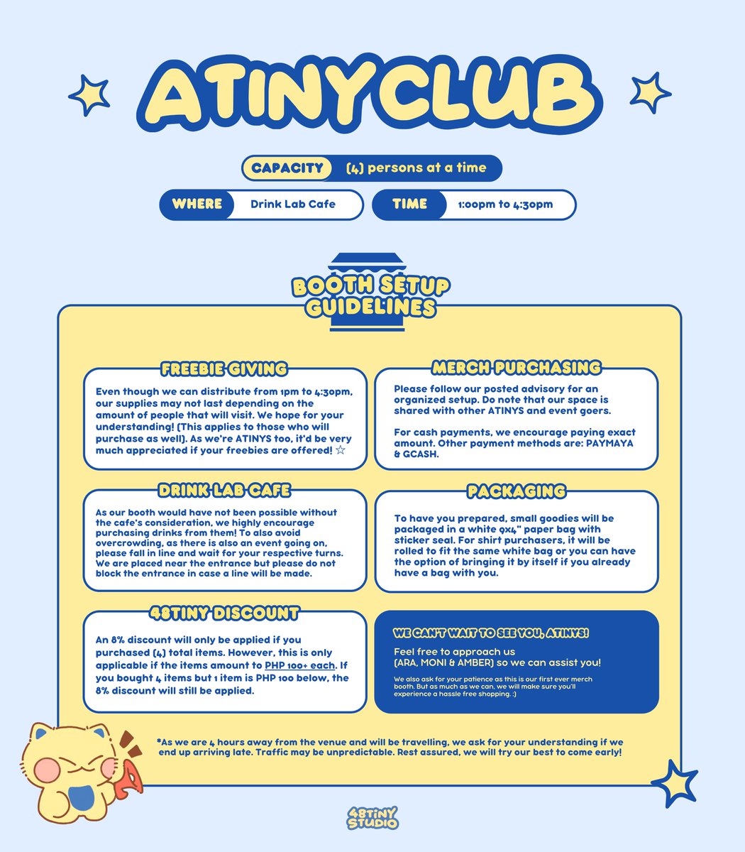 foratinystudio's tweet photo. *:・ Welcome to ATINY CLUB ・゚✧
ATEEZ fanmade merch mini booth
Please make sure to follow the guidelines to maintain a safe and fun experience! See you all soon ATINYs! 🌟
#TheFellowship #Break_The_Wall_MNL #FilotinyFreebies #에이티즈 #ATEEZ #gift48tiny https://t.co/S6ZB2fY3oi