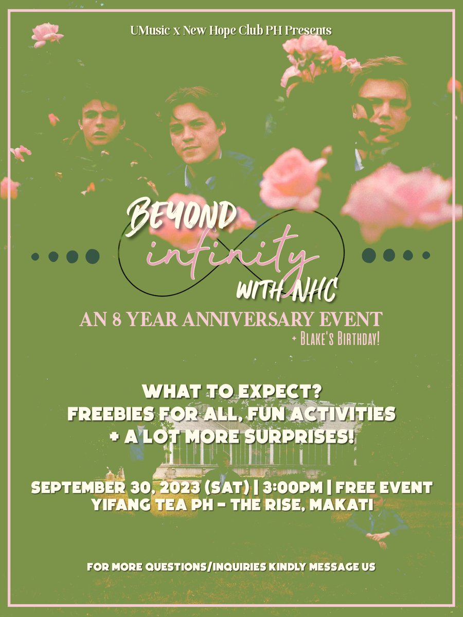Official_NHCPH's tweet photo. ♾️Beyond Infinity with NHC♾️

An Anniversary Event for @NewHopeClub

📆: September 30, 2023 (Saturday)

⏰: 3PM - 5PM

📍: YiFang Tea PH - The Rise, Makati

🔖This is a FREE pre-registered event!

SIGN UP HERE: https://t.co/wzClybxnqR https://t.co/VWpsQJp1Ig