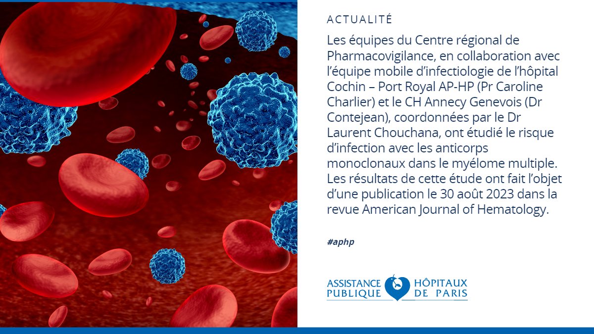 APHP's tweet photo. Risque accru de déclaration d'infection avec les anticorps monoclonaux bispécifiques anti-BCMA dans le myélome multiple : 🔎une étude mondiale de pharmacovigilance
https://t.co/YZL2qxkqyu https://t.co/m2HJPD9RNp