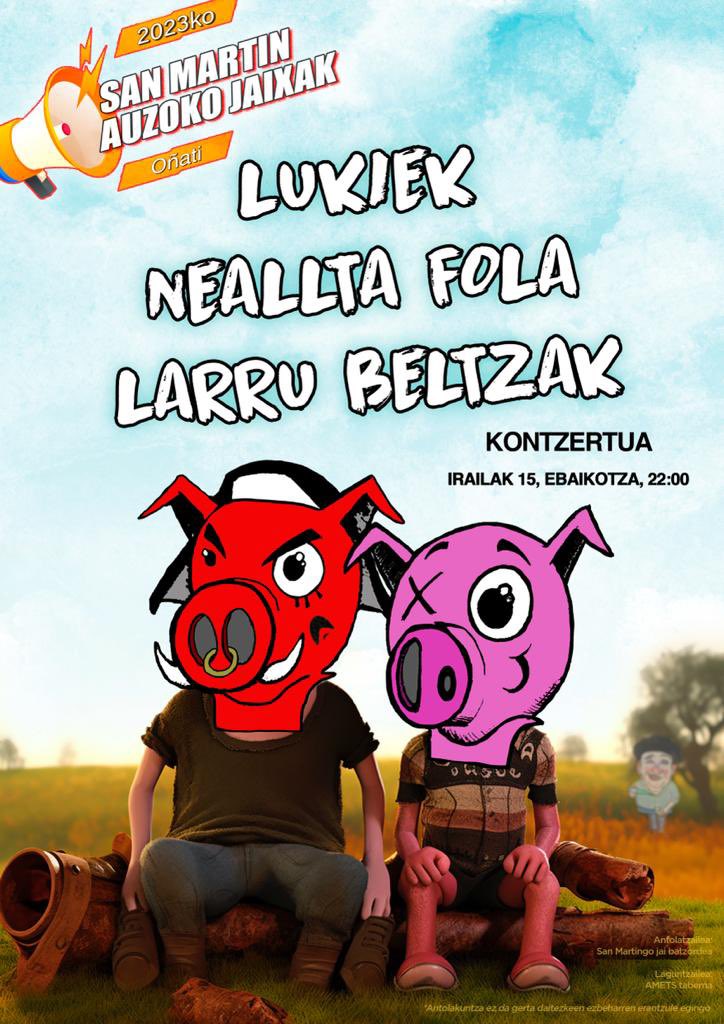 GAUR! HOY!

📍 San Martin (Oñati)
🧑🏼‍🎤 + Larru Beltza + Neallta Fola
⏰ 22:00
🎟️ Doan/Gratis