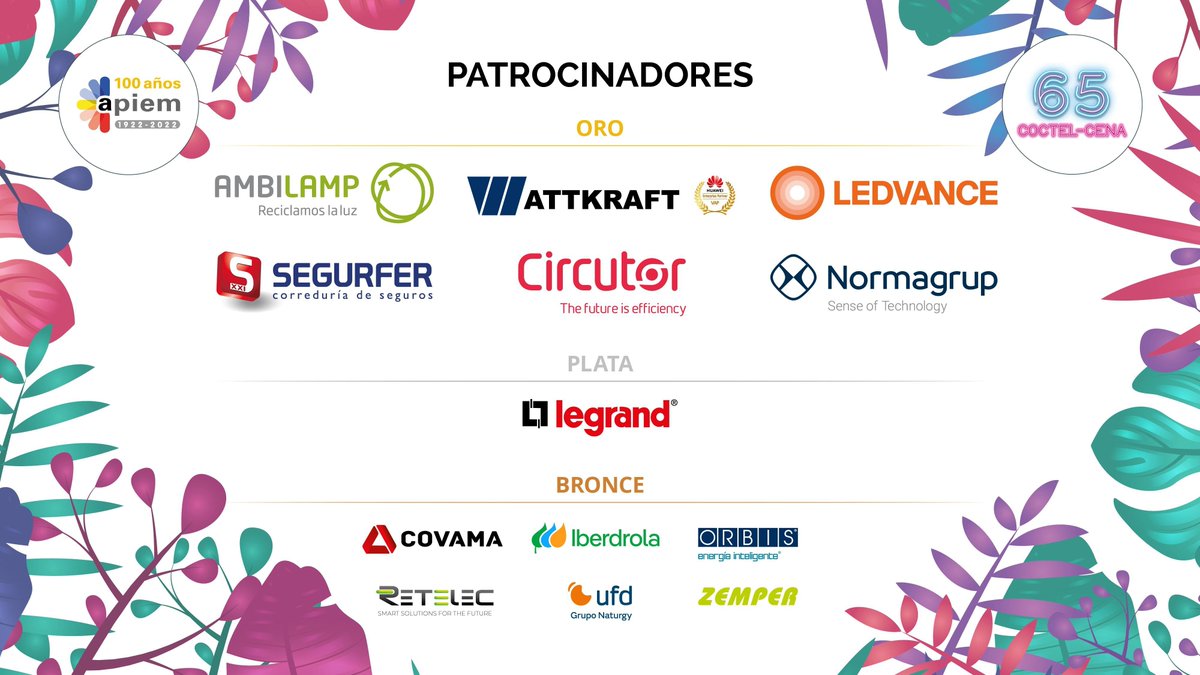 APIEM's tweet photo. 🎉 El sector eléctrico se vuelca en la celebración del 65 Cóctel-Cena de #APIEM, que se celebrará el próximo 29 de septiembre en la Real Fábrica de Tapices.
Gracias, patrocinadores.
Sois parte del éxito de este evento anual 💙
👉🏼 https://t.co/ifBkReAAPq https://t.co/EyOR861eGj