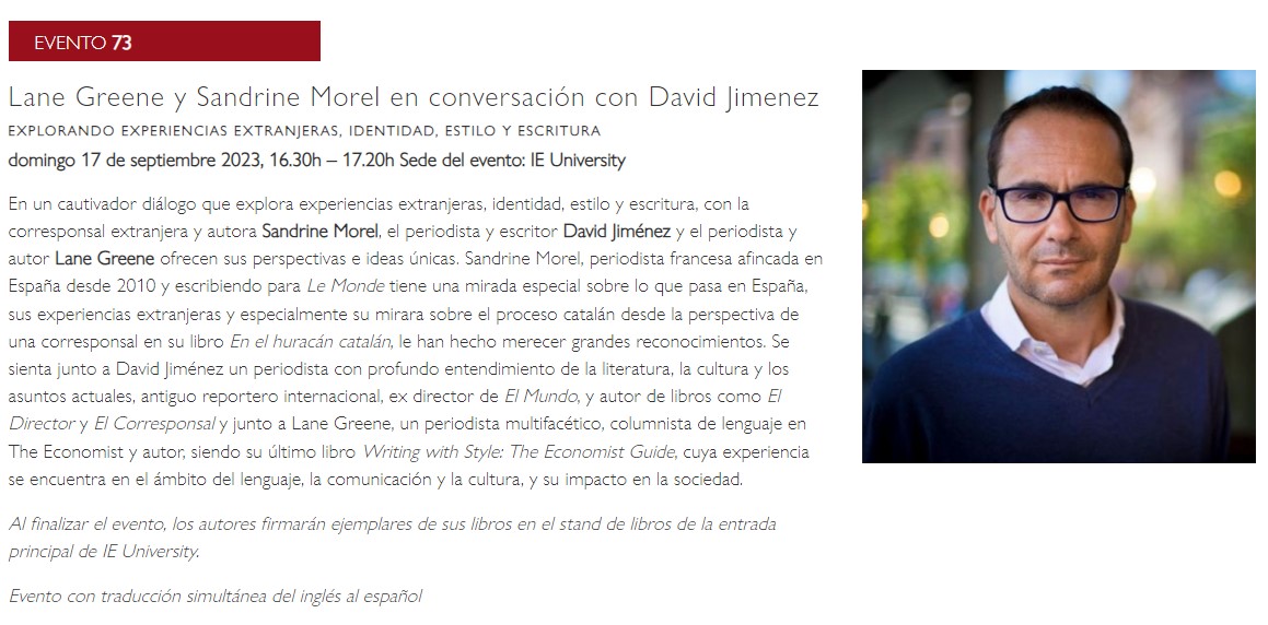 Una conversación con @lanegreene (The Economist) y @sandrinemorel (Le Monde) sobre escritura, el oficio de corresponsal, identidad & más. Este domingo (16:30) en @hayfestival_esp Campus Segovia, @IEuniversity shorturl.at/fhyIP