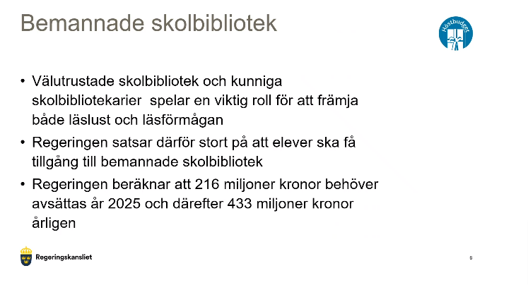 Lotta: "Det finns lag om skolbibliotek, men det kan i praktiken vara en bokhylla i en dammig korridor, så kan vi inte ha det."

Lotta: Ett väl fungerande skolbibliotek med skolbibliotekarier kan göra mycket för läsningen.