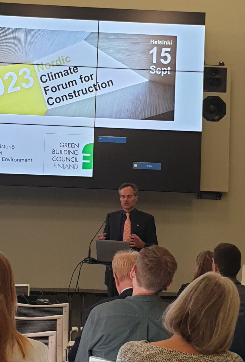The new Construction act in Finland, entering to force in 2025, will smoothen the construction processes and aims to increase the circular economy, low carbon and green transfer - Kai Mykkänen, Minister for Environment, Finland, speech at Helsinki today. #Digipurku #Greentech20