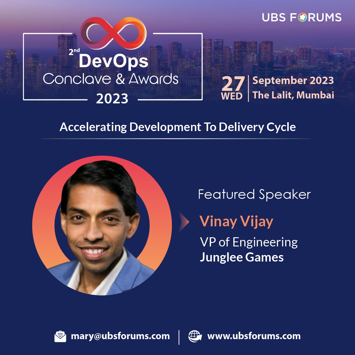 ubsforums's tweet image. We are excited to welcome 𝗩𝗶𝗻𝗮𝘆 𝗩𝗶𝗷𝗮𝘆 as our esteemed speaker for the Exclusive "2nd Edition Devops Conclave &amp;amp; Awards 2023'' set to unfold on Wednesday, 27th September 2023 at The Lalit, Mumbai. 
Register Now- tinyurl.com/yc56a35x 
#UBSFDevOps #coding #Jungleegames