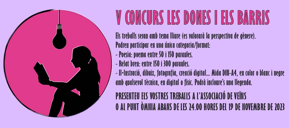 Convocatoria oberta per al "V Concurs Les Dones i Els Barris" de <a href="/LaFAVIBC/">LaFavibc</a> 

Bases 👉favibc.org/documents2023/…
Cartell 👉favibc.org/documents2023/…

<a href="/dsocialscat/">Drets Socials i Inclusió</a> <a href="/diba/">Diputació de Barcelona</a> #SEFORA #viuelsbarris