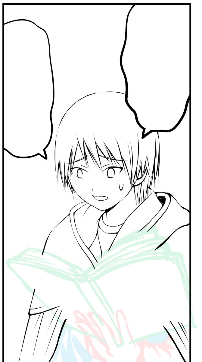 今描いてる魔法使い漫画3コ目 、顔とローブの線画は出来ました(1枚目)。
(2～4枚目は前回)

手と魔導書の線画と仕上げはまだです。

#まほうつかいまんが 