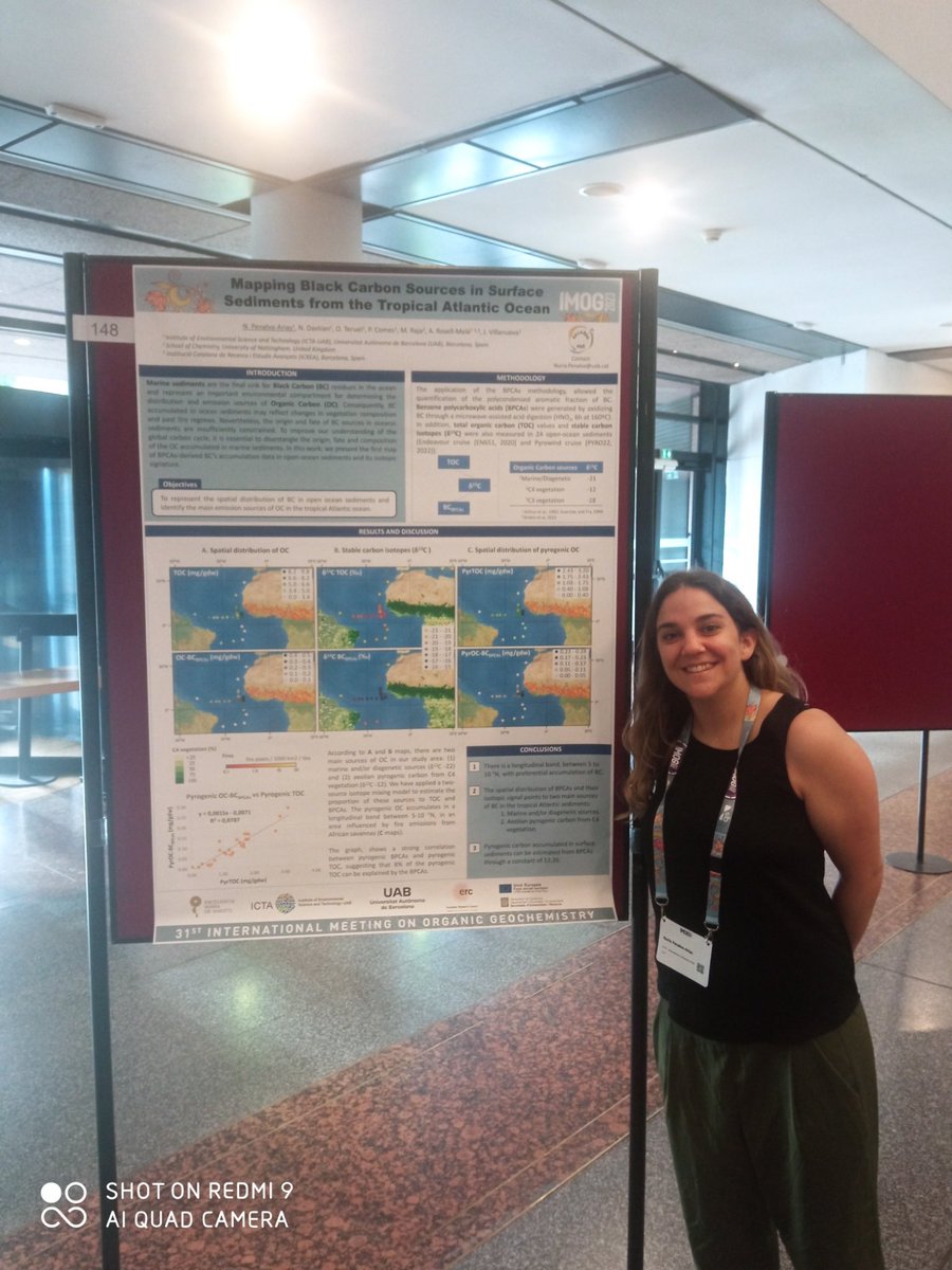 ICTA_UAB's tweet photo. .@nina_davtian presented a BPCA-based story about dissolved black carbon in the Atlantic Ocean at the #PyrogenicCarbon oral session, and @oriolteruel & @ArpenArias presented their posters for BPCA-based stories about black & pyrogenic carbon in aerosols & deep-sea sediments in AO https://t.co/hQ4Ta7gCqo