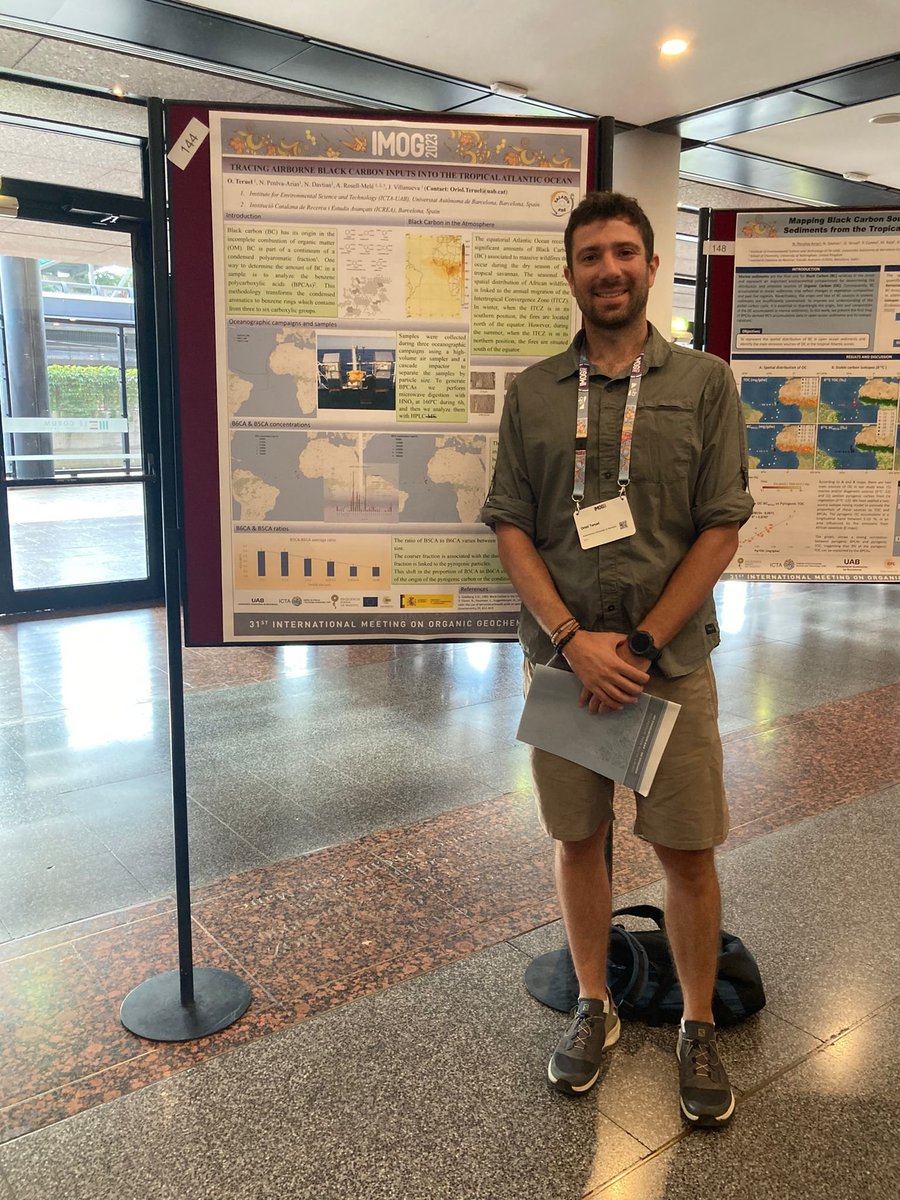 ICTA_UAB's tweet photo. .@nina_davtian presented a BPCA-based story about dissolved black carbon in the Atlantic Ocean at the #PyrogenicCarbon oral session, and @oriolteruel & @ArpenArias presented their posters for BPCA-based stories about black & pyrogenic carbon in aerosols & deep-sea sediments in AO https://t.co/hQ4Ta7gCqo