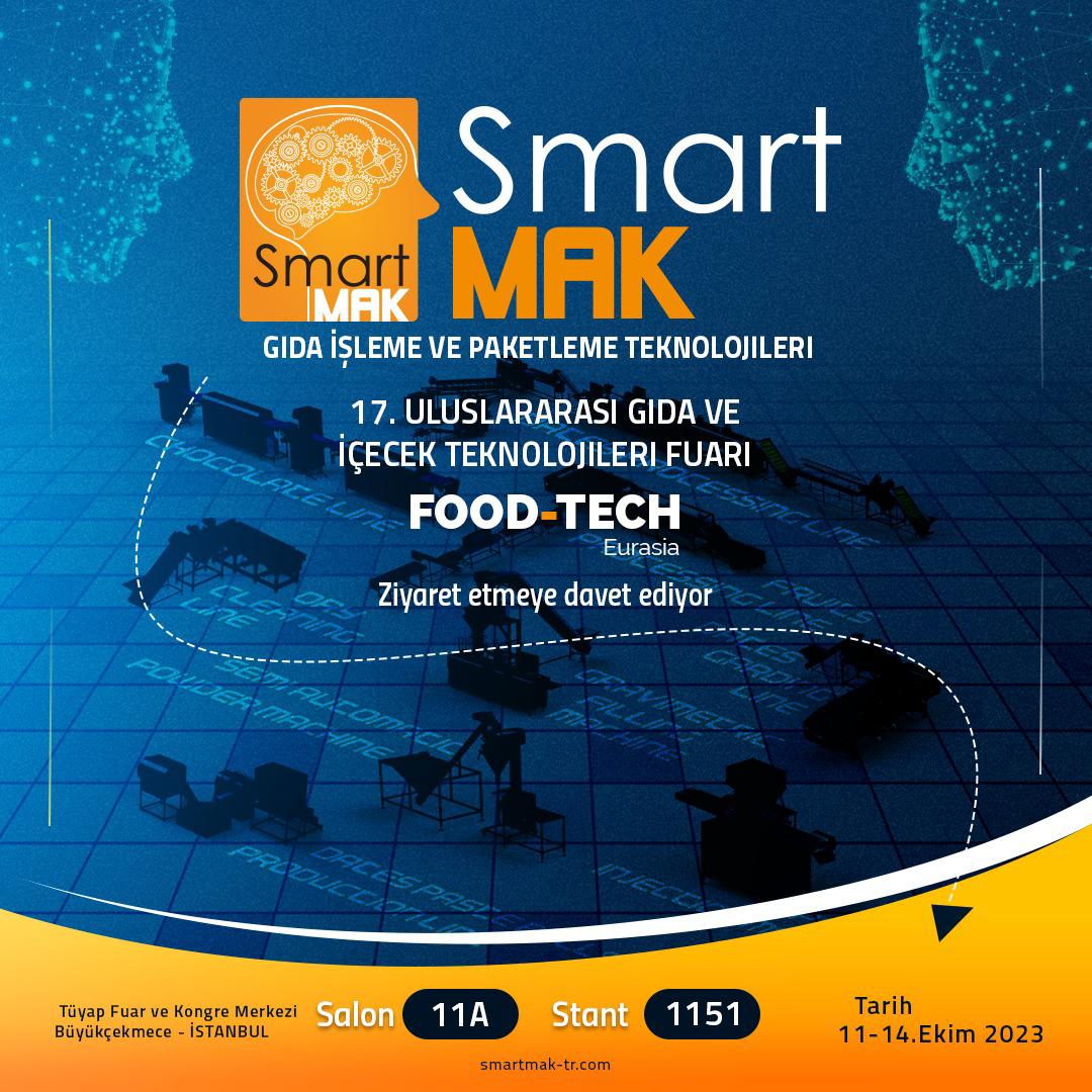 smartmakina's tweet photo. Paketleme Makineleri ve Üretim Hatları için SmartMAK sizi 11-12-13-14 Ekim 2023 tarihlerinde İstanbul'da FOODTECH fuarında 1151 No'lu standını (Salon No: 11A) ziyaret etmeye davet ediyor
📷https://t.co/fpJyLWrCk8
📷https://t.co/lvVVVgsaqi
📷 info@smartmak-tr.com https://t.co/opAQmvkU10