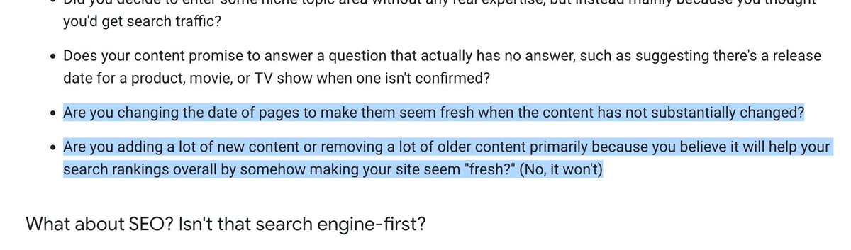 rednishat's tweet image. Google&apos;s take on fresh content in their Sept. helpful content update.

This method works so perfectly (and Google can&apos;t do anything) that it makes Google point out this in this update. #GoogleHelpfulContentUpdate