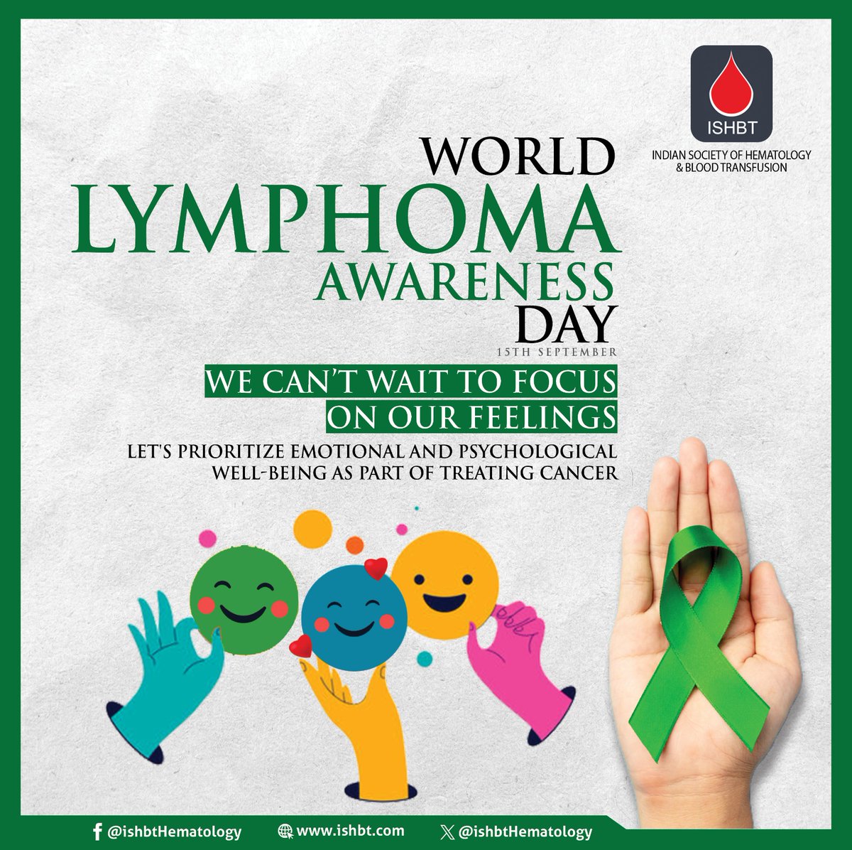 ishbtish's tweet photo. 💚 On #WorldLymphomaAwarenessDay 2023, let's prioritise emotional and psychological well-being. Embracing our feelings is a vital part of the healing journey. Together, we forge a path of strength and support. 💪🌟 #MentalWellness #LymphomaAwareness #ISHBT https://t.co/WI9OdFR8ta