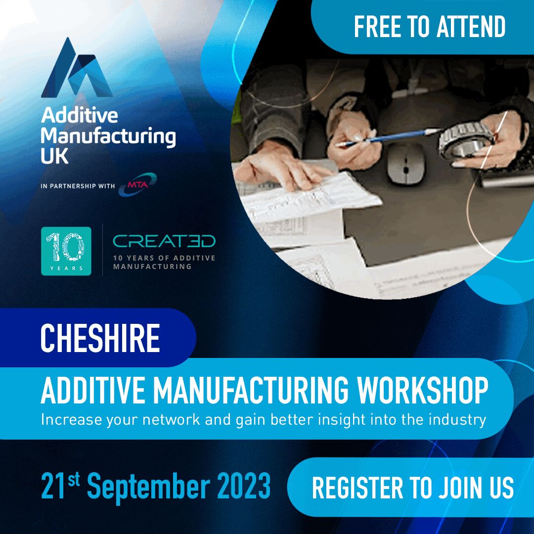 Attend the Cheshire Additive Manufacturing Workshop hosted by <a href="/CREAT3Dprinters/">CREAT3D</a> on September 21st and have the opportunity to get 1-1 advice about the Additive #manufacturing sector.   

Register to join us now  

bit.ly/3sz2AnB 

#additivemanufacturing #3Dprinting