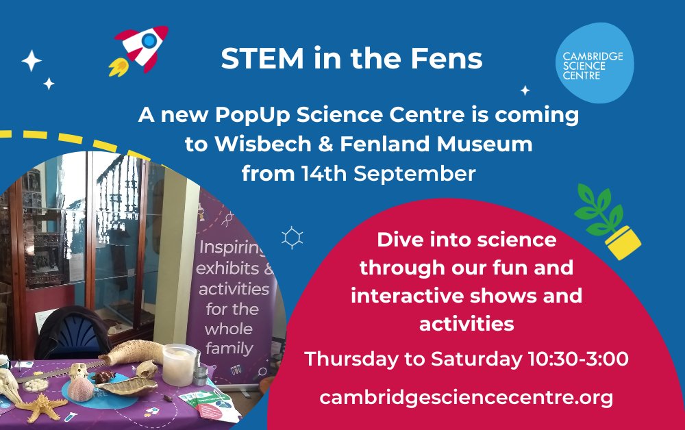 Don't forget you can now find us at the @wisbechmuseum with our PopUpScience Centre. To find out 'what's on' each week, go to bit.ly/3Rj6JXd Supported by Cambridgeshire and Peterborough Combined Authority. #STEMinthecommunity #scienceforall
