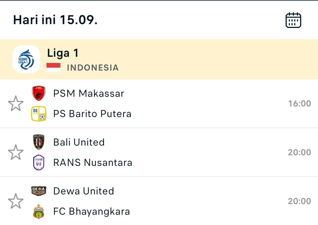 Jadwal liga terbaik dunia hari ini 👀🤘 #liga1 #psmmakassar #barito #baliunited #rans #dewaunited #bhayangkarafc