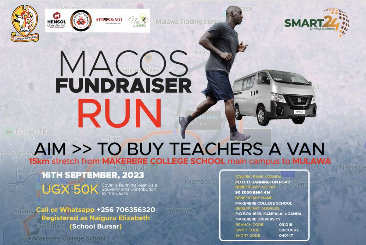 ntvuganda's tweet photo. AD: The day is tomorrow, Saturday, September 16, 2023. Don't miss to be part of the @MACOSfundraiser run aimed at purchasing a staff van for the teachers at @MakerereCollege.
#MACOSMarathon #Run4aCause https://t.co/H9ylcOprop