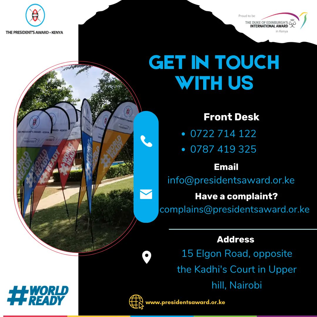 presidentsaward's tweet photo. Need to Reach Us? Have a Concern? Let's Connect! 
Your feedback and inquiries matter to us. If you have questions, suggestions, or need assistance with anything related to The President's Award-Kenya, we're here to help! https://t.co/MBkSaTud1N