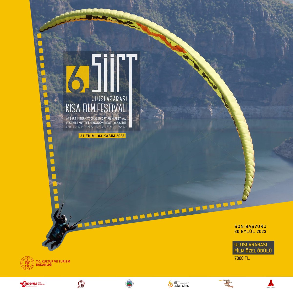 📢 6. Siirt Uluslararası Kısa Film Festivali "Uluslararası Film Özel Ödülü"  başvuruları devam ediyor... 
⚠️Son Başvuru Tarihi : 30 Eylül 2023

↗️ Başvuru Linki Bio'da

#kültürbakanlığı #siirtüniversitesi #siirtvaliliği #siirtbelediyesi #aksmderneği #sinamaseverlerderneği #sinema