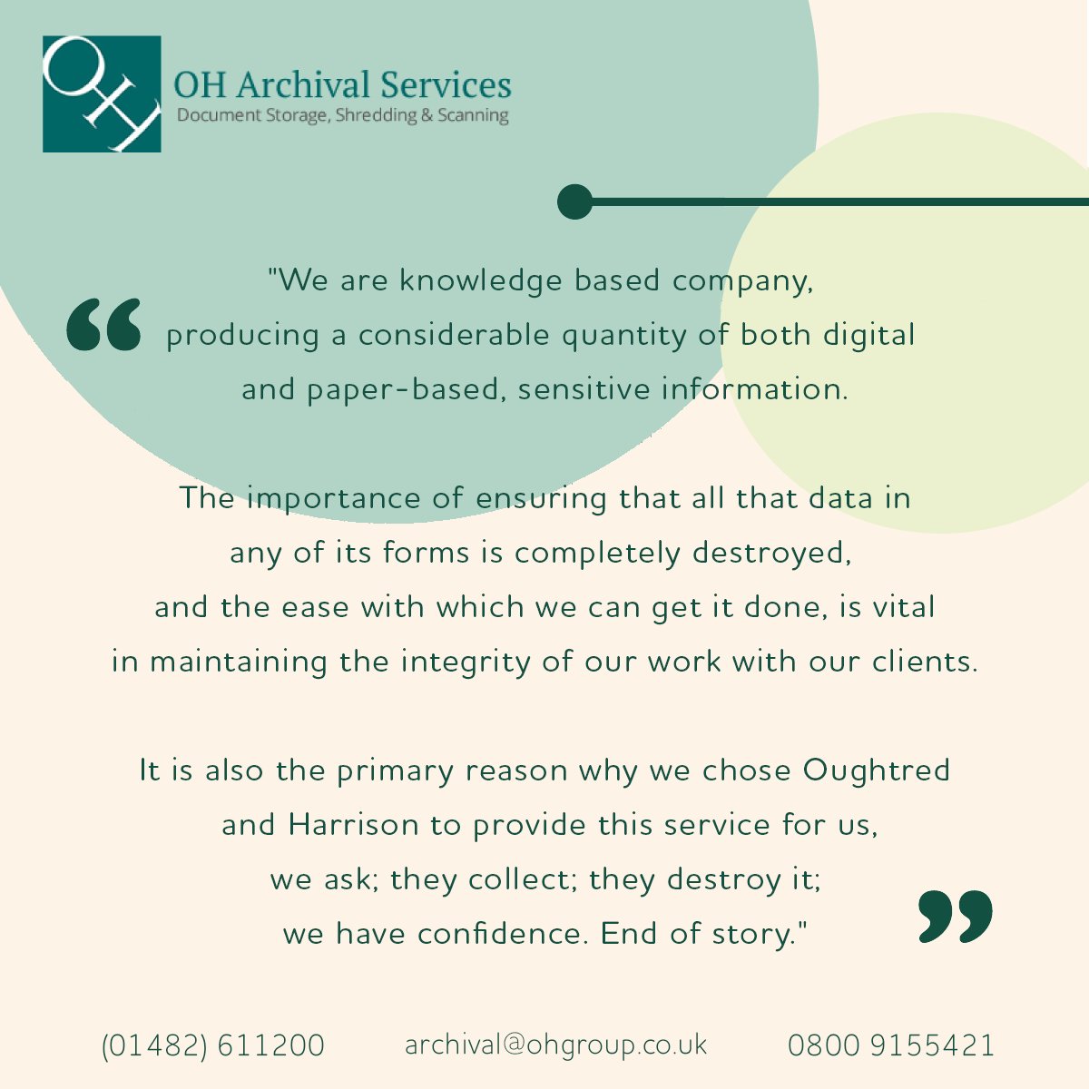 OH_Archival's tweet photo. Another great testimonial from another great client.
Give us a call to discuss how we can help you: (01482) 611200
#documentstorage #documentmanagement #hull #digitisation #ukdocumentmanagement #documentshredding #documentdistruction https://t.co/4y2arurTX4