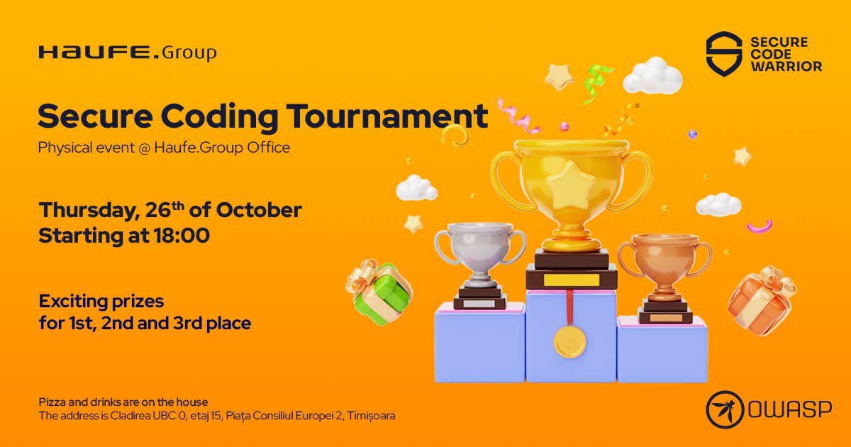 ⚔ Challenge! Do you want to learn, identify a security problem, locate insecure code, and fix a vulnerability?
 Test your skill in a series of vulnerable code challenges with the help of <a href="/SecCodeWarrior/">Secure Code Warrior</a> 
Powered by <a href="/HaufeDev/">Haufe.Group Dev</a> 

✅ Register here: meetup.com/owasp-timisoar…
⏳
#meetup