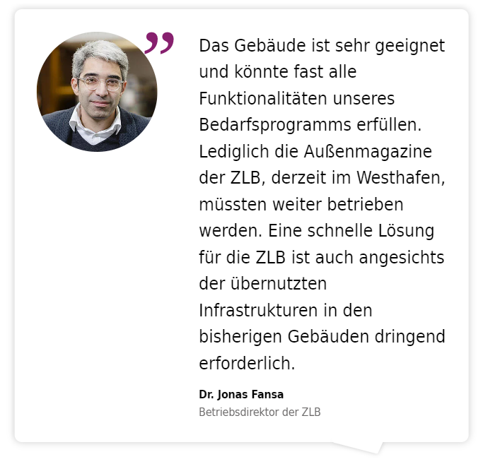 Jetzt unterstützen! zlb.de/unterschreiben
Wenn Sie mit uns der Meinung sind, dass der Vorschlag, die #zlb in die #Friedrichstrasse, in das Gebäude #Q207 zu verlegen, eine große Chance für die Bibliothek darstellt. Wir haben uns das Gebäude angesehen und es würde funktionieren.