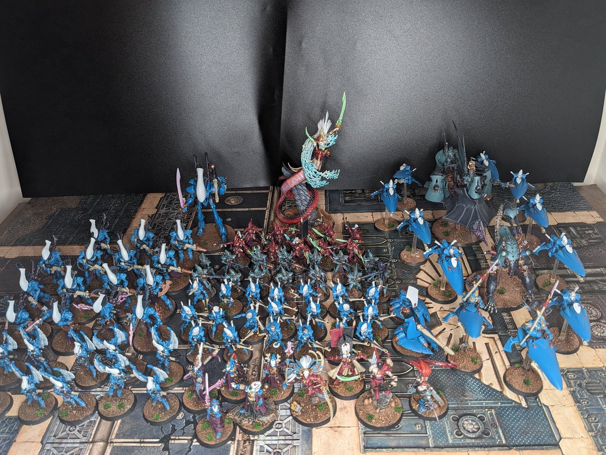 TrawlingC's tweet photo. I've been pushing myself to get through my backlog of Craftworld projects, this is all the Eldar I've painted since July 1st (although a small chunk of the total painted).
Pretty cool to see what I can do with my nose to the grindstone 😁
#warhammercommunity
#warhammer40k https://t.co/D7HiYZcMO4