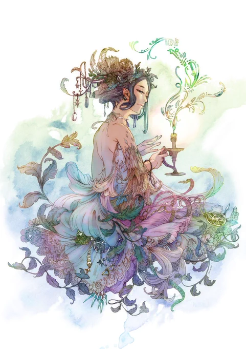 『魔女は再び言葉を燃やす』 シャープペンシル/透明水彩/Photoshop#illustration #創作イラスト 