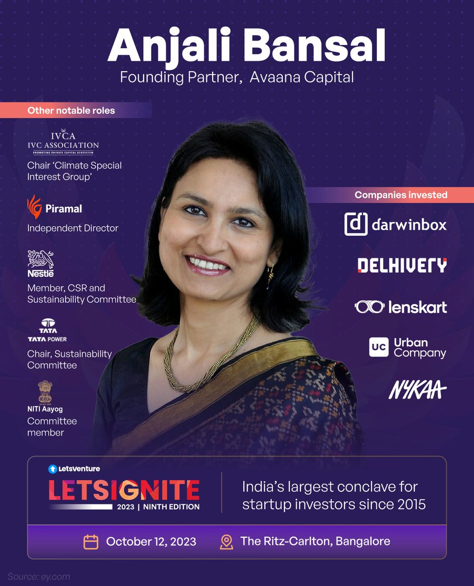 🔥 #Speaker Announcement!

Catch Anjali Bansal, Founding Partner, @avaanacapital, LIVE at #LetsIgnite2023, as she joins us as a speaker.

Anjali will delve into the world of #VC fundraising strategies during challenging times, sharing her candid insights.