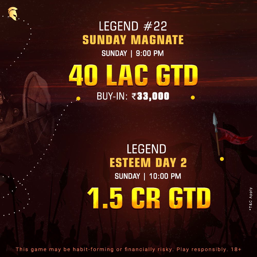 Weekend ho toh aisa! 😍

Get ready to have a memorable weekend with #LegendPokerSeries as we have hosts of 🤯 tourneys lined up for you! 

What are you waiting for? Plan your weekend &amp; register for your favourite tournaments NOW! 

#LegendsOfTomorrow #LPS2023 #SpartanPoker