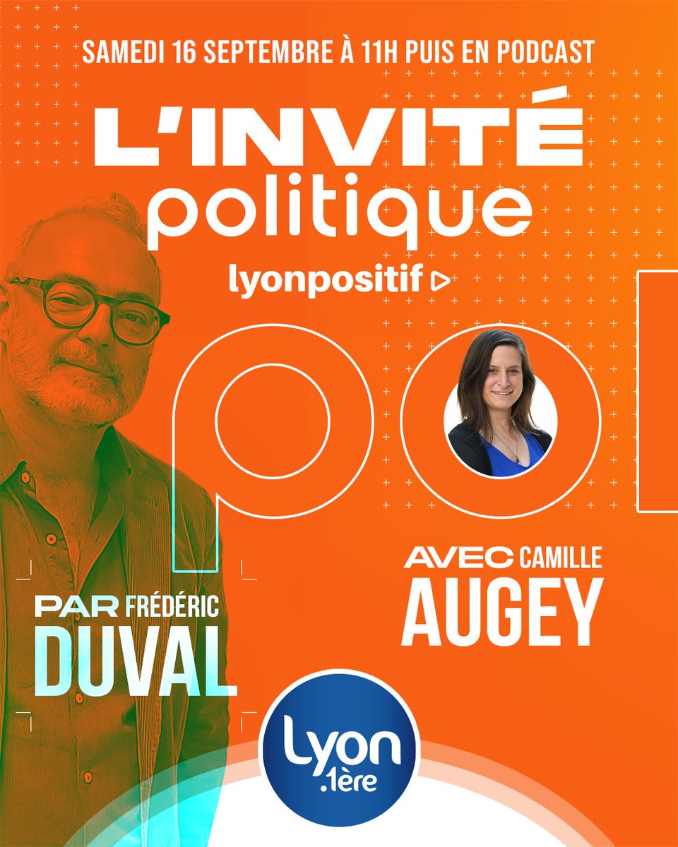 #lyon 🎙 @CamilleAugey est notre invitée ce samedi 16 septembre de 11h à 12h 

➡️ L’adjointe au maire de Lyon en charge de l’#Emploi et de l’#Economie durable échangera pendant une heure avec Frédéric Duval.

<a href="/Gregorydoucet/">Grégory Doucet</a> <a href="/villedelyon/">Ville de Lyon</a> <a href="/fredericduval68/">Frédéric Duval</a> <a href="/LyonPositif/">Lyon Positif</a>