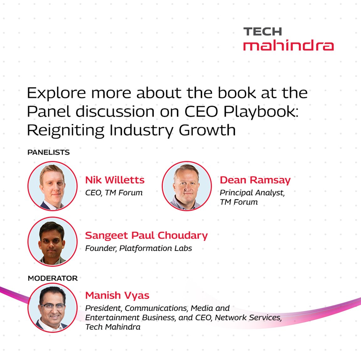 tech_mahindra's tweet photo. Unlock growth in the telco industry with #TheCEOPlaybook
We look forward to meeting you at @TMForumorg's Digital Transformation World in Copenhagen, where we'll be launching this playbook
Download: https://t.co/qGxktVZHxb
#NxtNow #TMForum #SimplifyModernizeMonetize #DTW2023