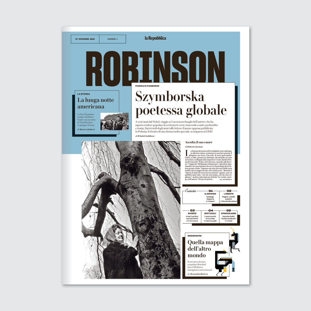 Un nuovo progetto grafico per <a href="/Robinson_Rep/">Robinson di Repubblica</a> che torna a uscire la DOMENICA con <a href="/repubblica/">Repubblica</a>