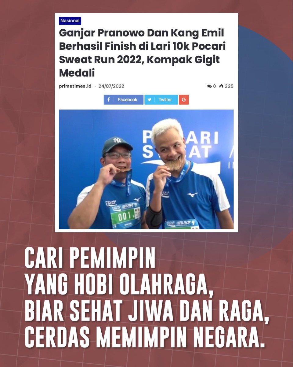 kiki_daliyo's tweet photo. Pemimpin ideal di era generasi milenial adalah Ganjar-RK. Duo politisi yang telah menahkodai Provinsi Jawa Tengah dan Jawa Barat ini sangatlah populer dan sangat dikenal pada barisan anak muda. 

Spirit dan semangat mudanya terus menggelora, tak pernah lelah dalam memberikan kesemakmuran dan kesejahteraan teruntuk warganya. 

Sama” doyan olahraga, sehingga menjadikan tubuh mereka fit di setiap harinya. Pantang menyerah dan memiliki tekad kuat, dalam upaya mengayomi serta melindungi Tuannya (rakyat).

Beragam kemaslahatan Ganjar-RK telah ditorehkan, melalui program hasil gagasannya yang terus bersinergi dalam memberikan pelayanan terbaik untuk warganya. 

Kini elektabilitas keduanya moncer, mengalahkan dua paslon lainnya. Harapannya, semoga Ganjar-RK tetap bersatu dan berjuang menuju kemenangan bersama.