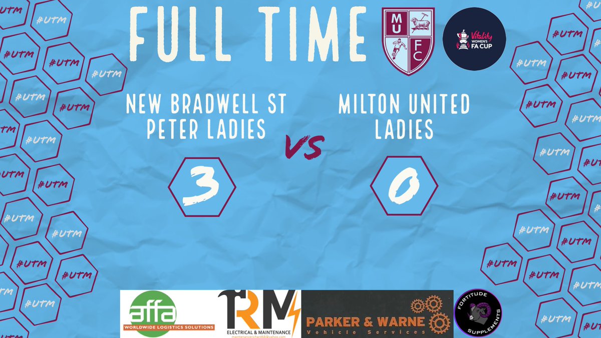 Milton United Ladies (@miltonutdladies) on Twitter photo FULL TIME ~ 10/09/2023✅
Unfortunately Sunday was not our day as we bowed out the FA Cup with a 3-0 loss to <a href="/NewBradwellSPFC/">New Bradwell St Peter F(C)</a> Ladies, we wish them all the best in the next round! Thank you for being great hosts👍🏼⚽️
The ladies are back in league action this weekend!🤞🏼 FULL TIME ~ 10/09/2023✅
Unfortunately Sunday was not our day as we bowed out the FA Cup with a 3-0 loss to <a href="/NewBradwellSPFC/">New Bradwell St Peter F(C)</a> Ladies, we wish them all the best in the next round! Thank you for being great hosts👍🏼⚽️
The ladies are back in league action this weekend!🤞🏼