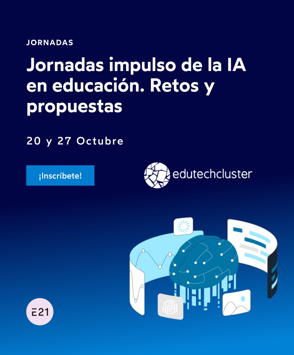 escuela21org's tweet photo. ¡No te pierdas las jornadas sobre IA en la educación! 20 y 27 de octubre, dirigido a equipos directivos y docentes de Catalunya. Con @azuvazgut, nuestra Directora de Transformación Digital. ¡Inscríbete ya!
#EdutechCluster #EducaciónIA
https://t.co/a1IB1A4hHq https://t.co/koNx0mtoot