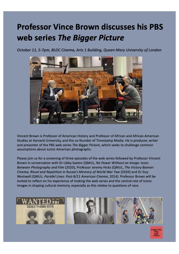 Please join us for an 'in conversation' event with Professor Vince Brown (Harvard) discussing his PBS documentary series on US iconic images @JeremyHicks22 @QMULFilmEthics