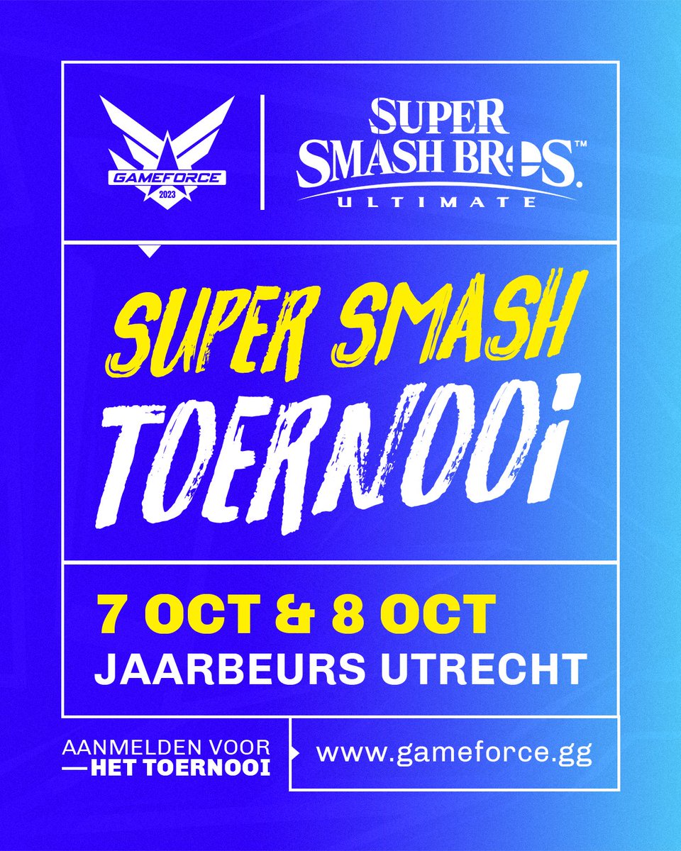 Doe mee aan ons Super Smash Ultimate 1V1-toernooi bij GameForce! Alle vaardigheidsniveaus zijn welkom.

📅 Wanneer?
Zaterdag en zondag om 11 uur 's ochtends.

💰 Prijs?
Elke dag 500 euro te winnen.

Voor meer informatie, bekijk onze Esports-pagina: 
👉 nl.gameforce.gg/esports/