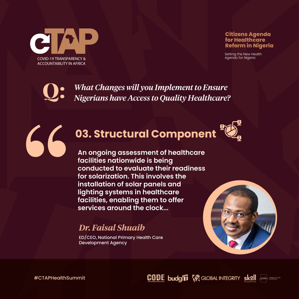 BudgITng's tweet photo. @drfaisalshuaib CEO @NphcdaNG continuesโฆ
โOur goal is to develop some Primary Healthcare Centers that can rival some of the secondary health centers at the state level.โ
#CTAPHealthSummit https://t.co/tgvt7LPuzf