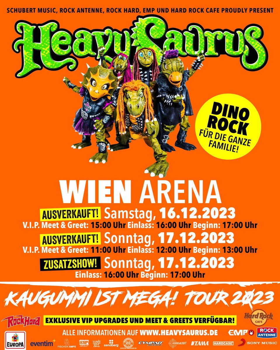 Wien, ihr seid ja wahnsinnig - Show Nummer zwei ist ausverkauft. 🎉 Ihr wollt mehr? Ihr kriegt mehr! 🦖 Eine Show gibt‘s noch, dann ist aber gut, ja? 😘

🎫 heavysaurus.de/live 🎫