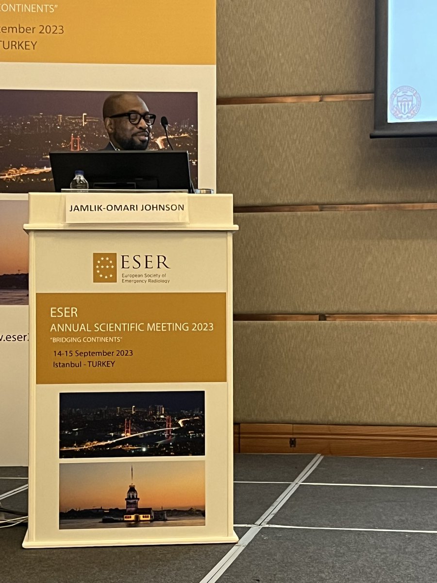 KrystalArcherMD's tweet photo. Dr. J Omari Johnson @rayosxdoc tells us how AI in the ER can be automated to do menial tasks #ESERmeetsASER #ESER2023 #BridgingContinents @ESERadiology @ERadSociety https://t.co/KoNL0Hm3dg