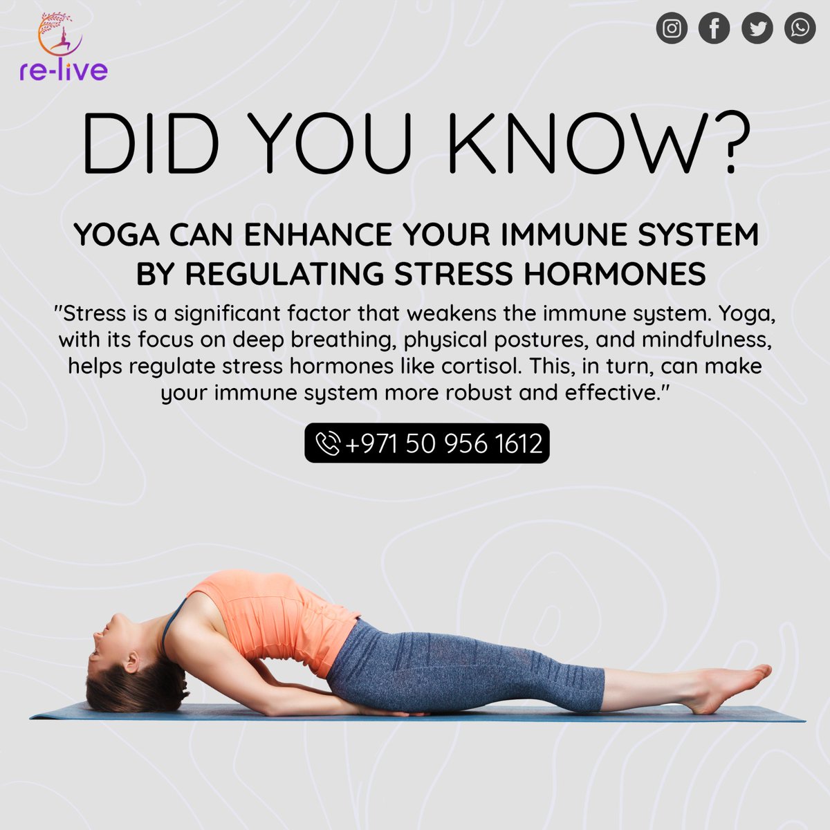 Did You Know Yoga Can.... ???

Yoga can enhance your immune system by regulating stress hormones.

Check Out Below to Learn More: +971 55 535 2235

.
.
.

#yoga #yogalife #yogabody #yogaoutside #yogaday #yogafamily #yogajournal #yogalovers #yogagirls #yogaprogress #yogagoals