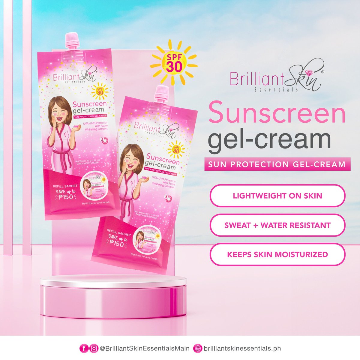 brilliantskinph's tweet photo. SUNPROOF YOUR SKIN WITH SUNSCREEN GEL-CREAM! 😎  

It has a gel-cream texture that is lightweight and non-greasy, making it comfortable to wear daily, even in hot and humid weather. 💯  

Try it now for only PHP 350.00 SRP! 🛒 

#SunscreenGelCream 🌞 
#BrilliantSkinEssentials 💎 https://t.co/MtncAifI3Y