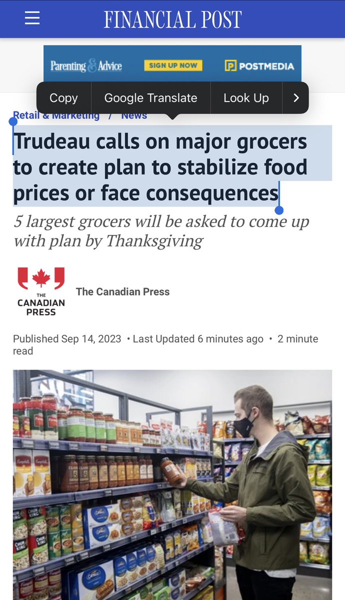 Canada is having its “probe turkey producers” moment with food prices. U.S. in 2021: Canada in 2023: