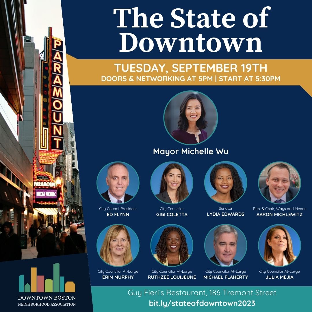 BOSDowntown's tweet image. We're thrilled to announce an updated speaker list for The State of Downtown on Tue 9/19 — featuring @MayorWu with remarks from @EdforBoston, @Gigi4District1, @ErinforBoston, @Ruthzee, @mfflaherty, @juliaforboston, @LydiaMEdwards, and @RepMichlewitz.

bit.ly/stateofdowntow…