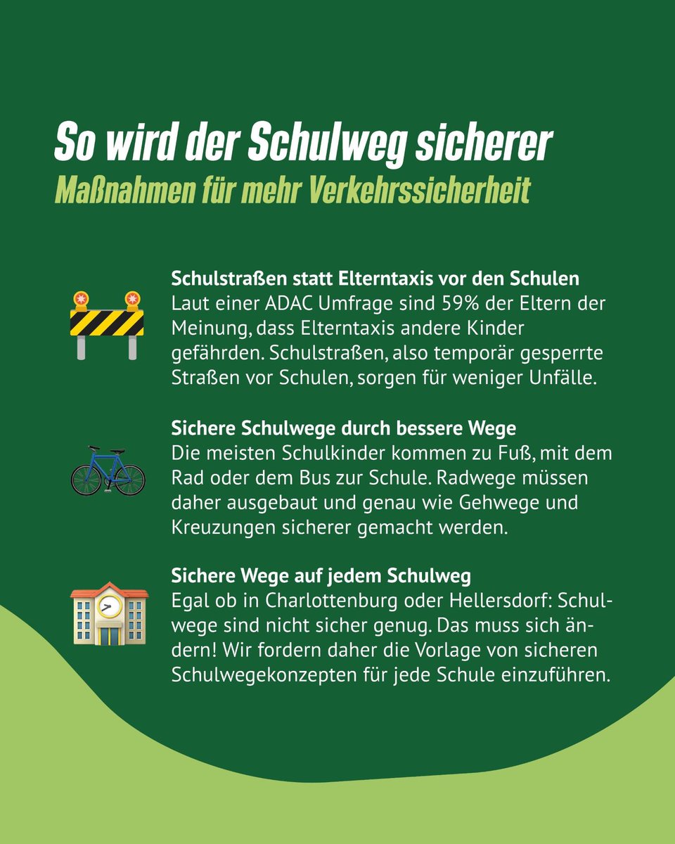 Ganz ehrlich: Eure Sorgen, das Kind alleine zur Schule gehen zu lassen, sind berechtigt.

10 Kinder verunglücken im Berliner Straßenverkehr auf dem Schulweg. Pro Tag.

Wie der #Schulweg sicherer wird?
✅ Schulstraßen
✅ Bessere Wege
✅ Sichere Schulwegkonzepte

#ParkingDay