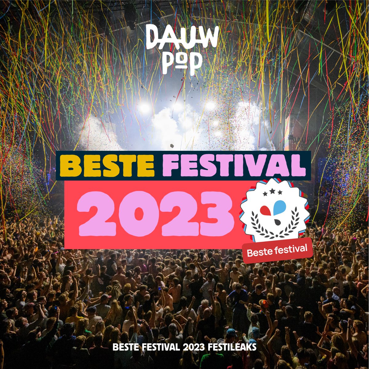 𝗙𝗘𝗘𝗦𝗧! Want we hebben zojuist de Festileaks’ Beste Festival Award 2023 in de wacht gesleept! 🏆 Om dit te vieren gooien we dit hele weekend de ticketshop online met Early Bird Tickets! Grijp je kans en koop je festivaltickets voor 2024. dauwpop.nl