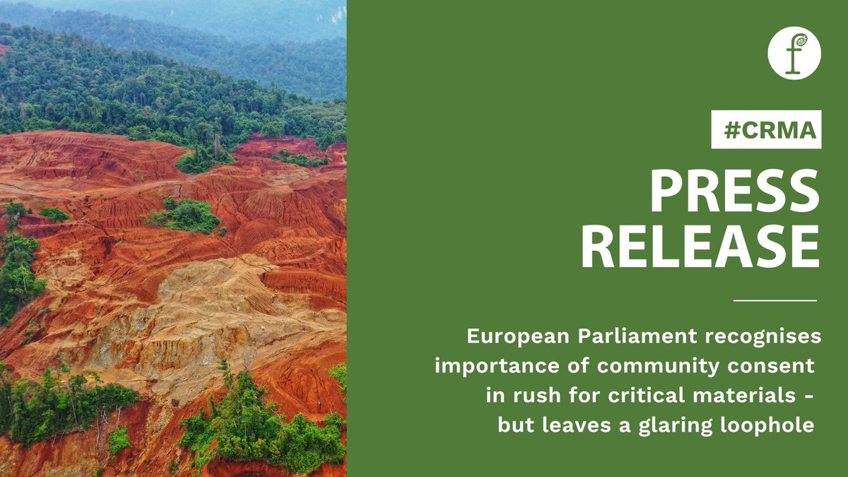 Fern_NGO's tweet photo. In a step in the right direction, the European Parliament vote on the Critical Raw Materials Act (#CRMA) includes need for Indigenous Peoples' and forest communities' consent to mining projects!

Now other important exemptions need to be addressed.

https://t.co/4jJcl42pDm https://t.co/s4kr7nBXpW