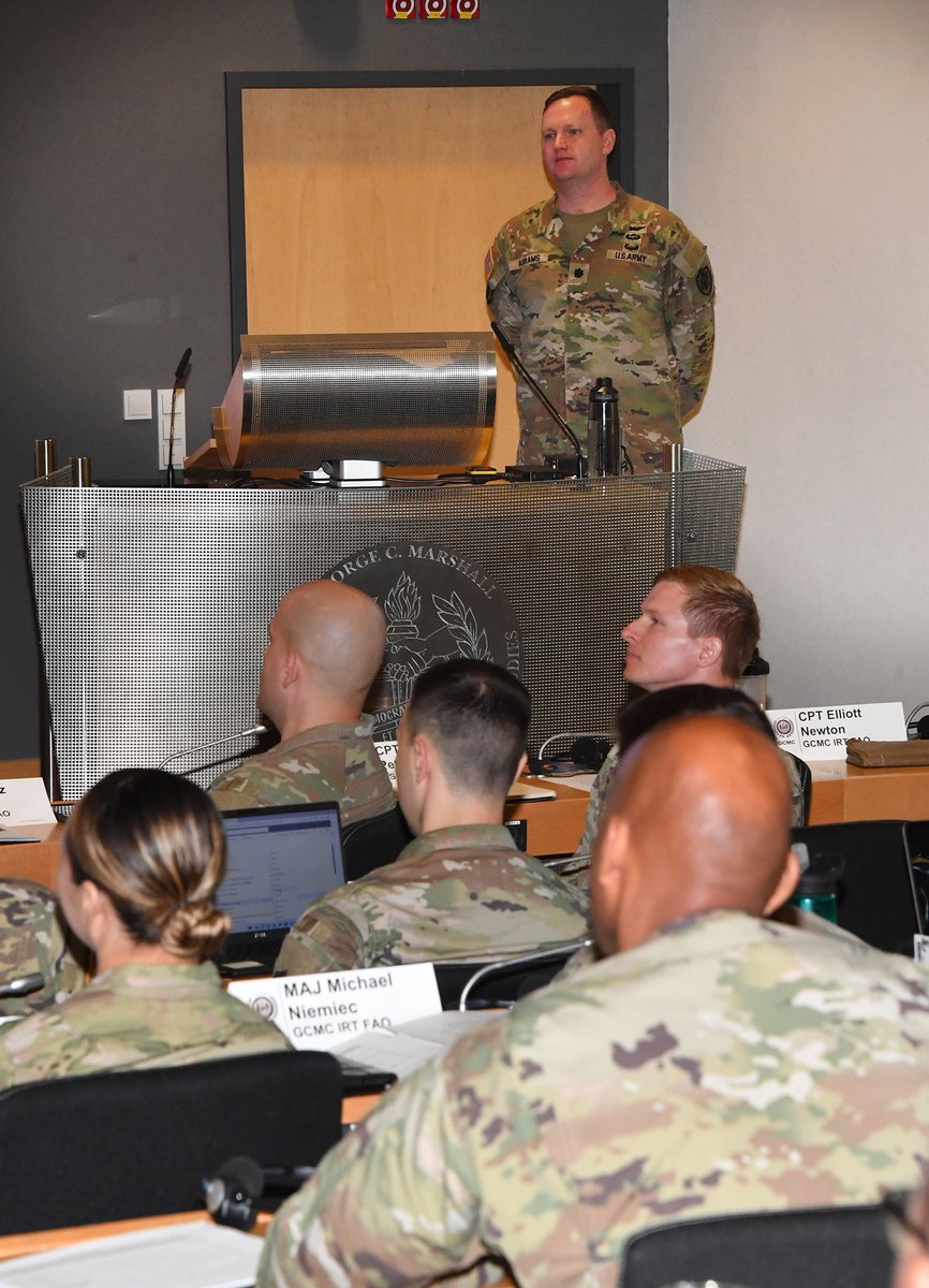Marshall_Center's tweet photo. ๐ Brig. Gen. Garrick M. Harmon, Deputy Commanding General - Security Force Assistance, Security Assistance Group-Ukraine, Germany, engaged with a group of U.S. Foreign Area Officers at #GCMC this week during the 2023 Eurasian Security Studies Seminar. ๐
#SecurityStudies #FAOs https://t.co/2dY0wdMNwN